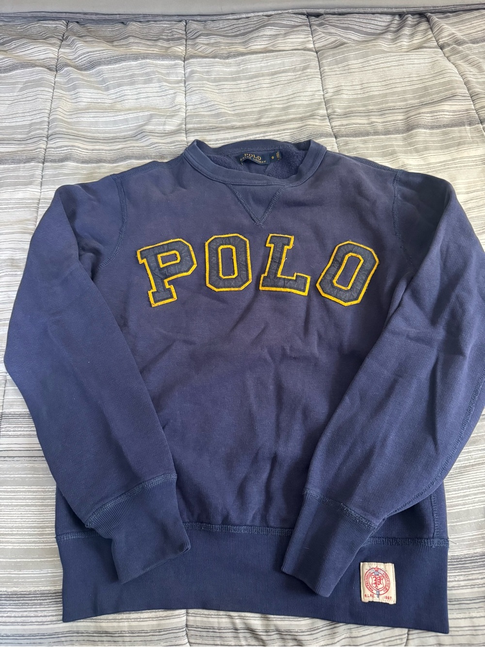 Polo by Ralph Lauren Navy Crewneck with Yellow Appliqué Letters